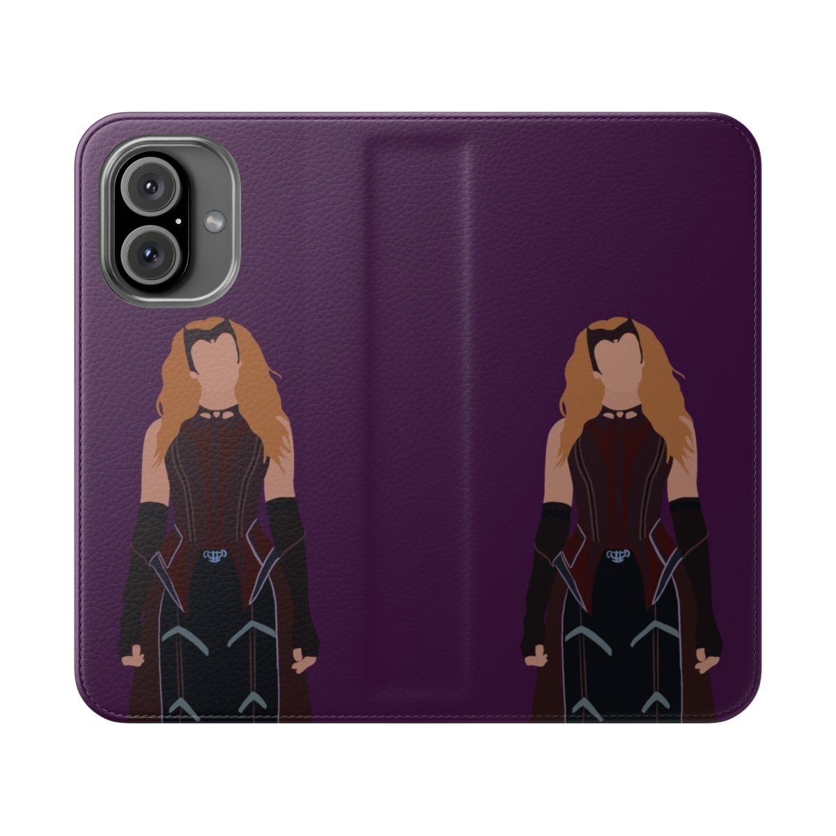 Stylish flip cover phone case featuring a Wanda Maximoff/Scarlet Witch design