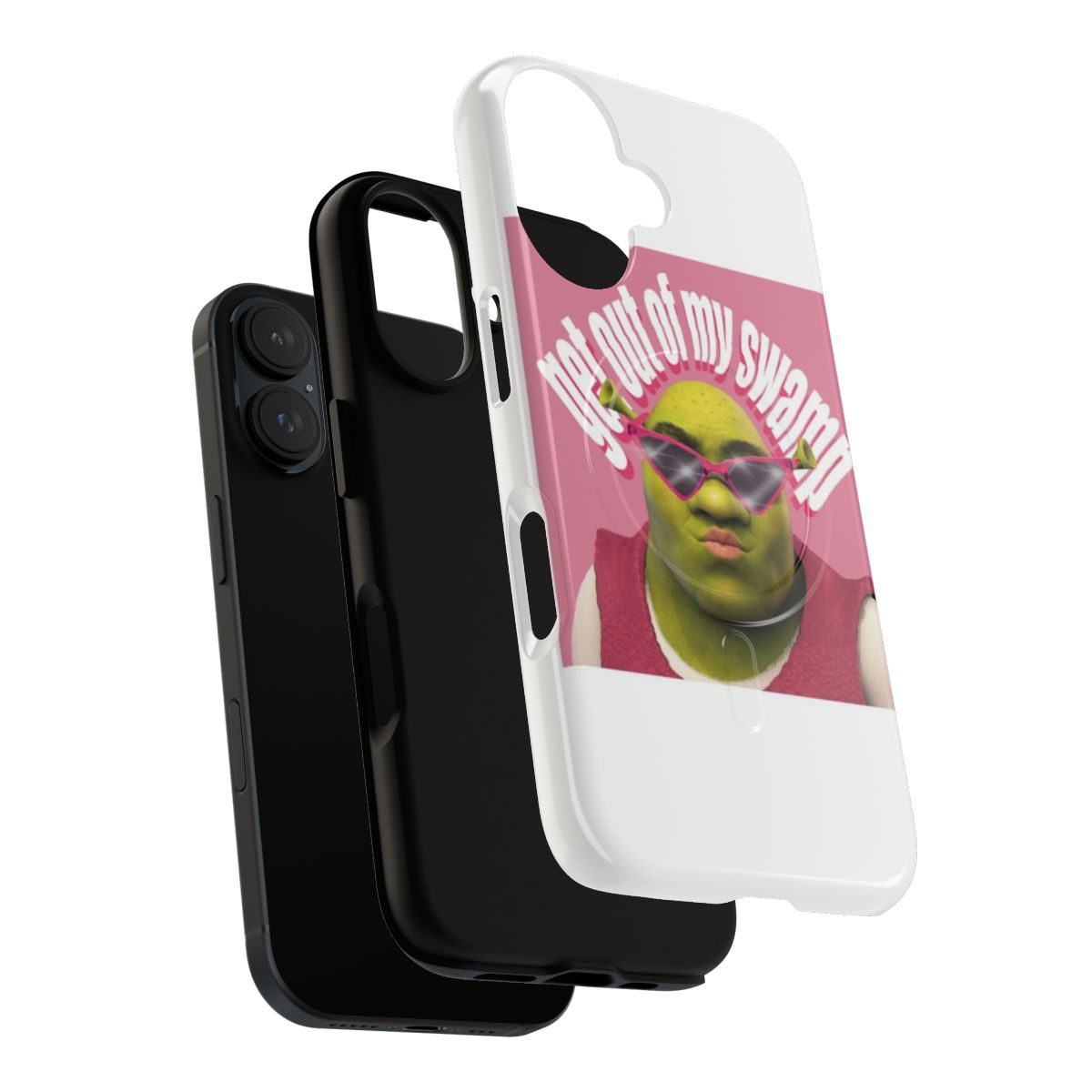 Shrek-themed pink magnetic tough phone case with "Get Out of My Swamp" design - Layers