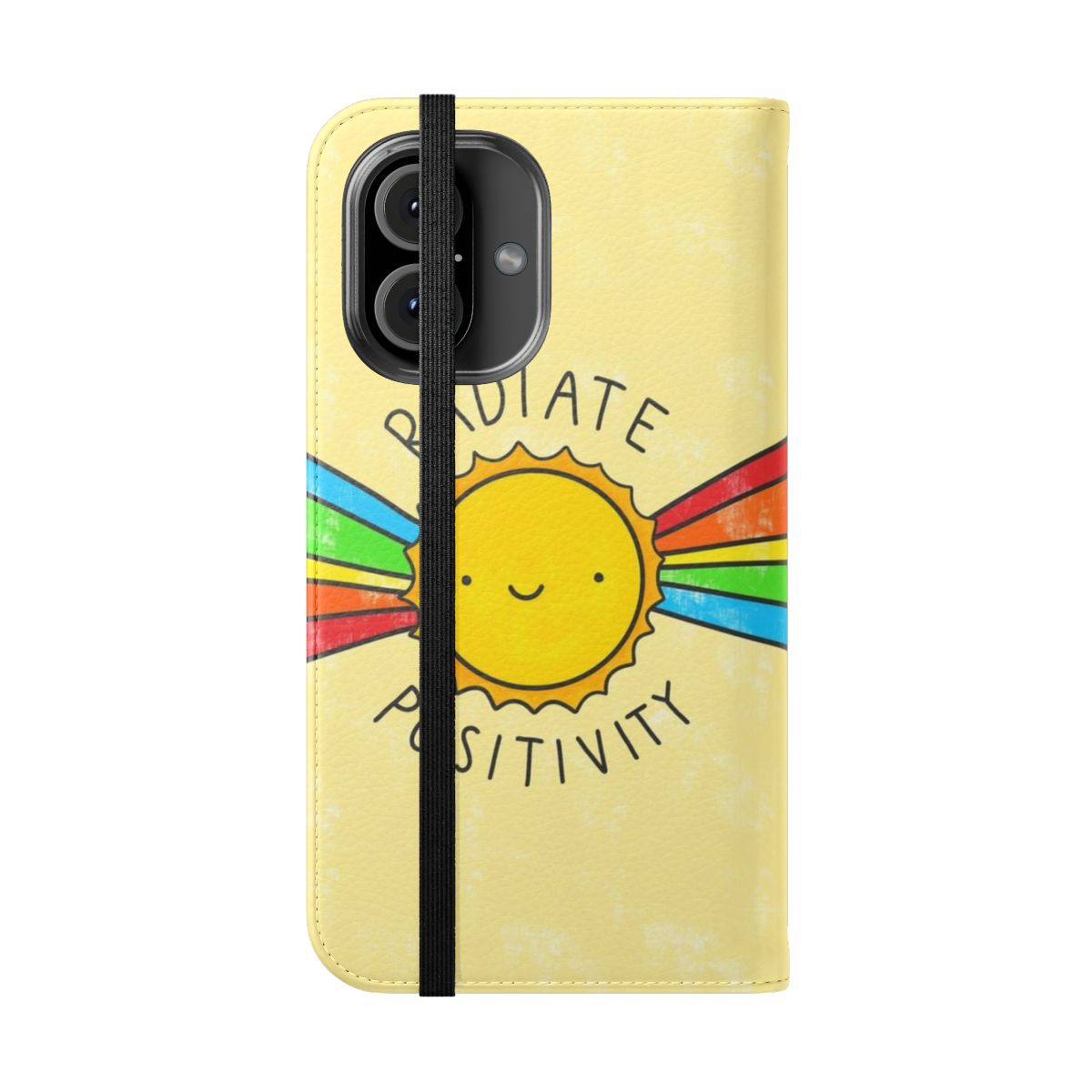 Colorful and cheerful phone case with a positive quote and rainbow design - Folded Front