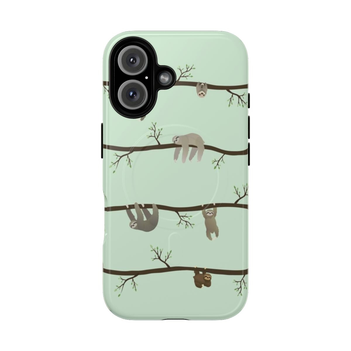 Magnetic tough phone case with a vibrant sloth pattern design