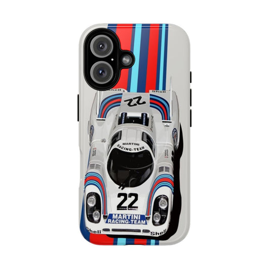 Vintage Porsche 917 race car in classic Martini Racing livery phone case