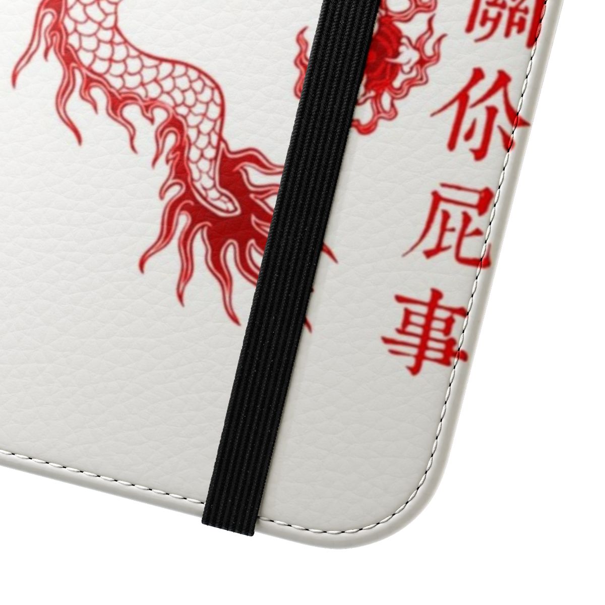 A flip phone case with a detailed Asian dragon design. - Close Up