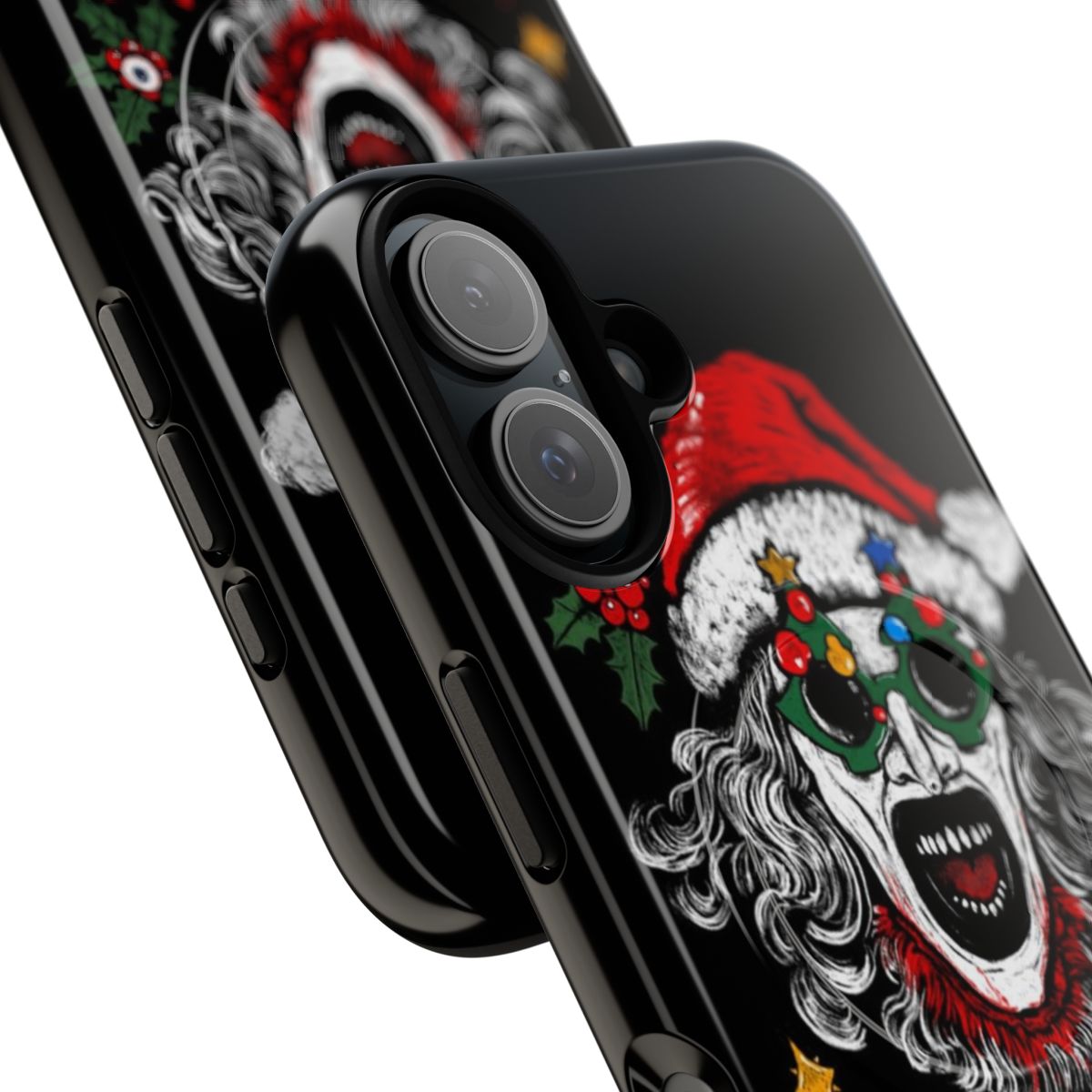 Terrifying Santa Claus horror art phone case featuring Art the Clown from the Terrifier movie - Detail