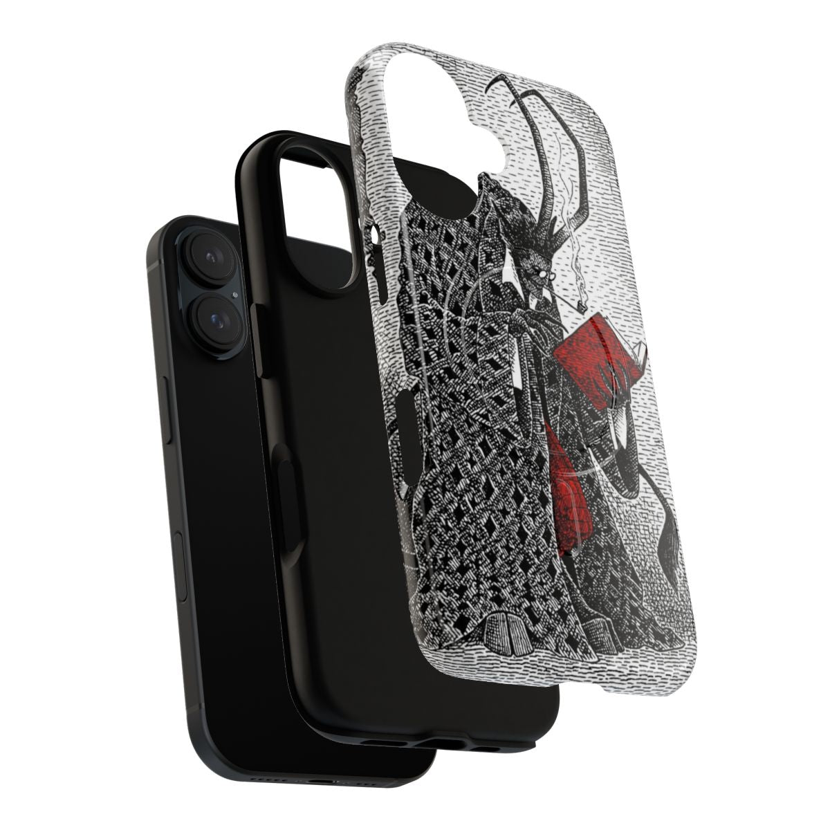 Krampus-themed magnetic tough phone case with a vintage, Victorian-inspired design - Layers