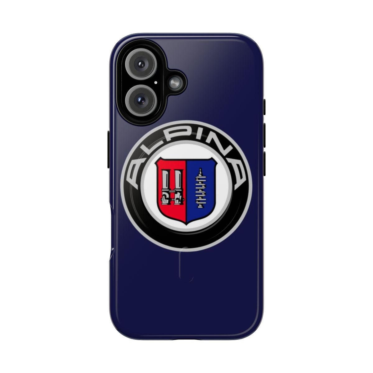 Alpina-inspired magnetic tough phone case featuring classic car logos