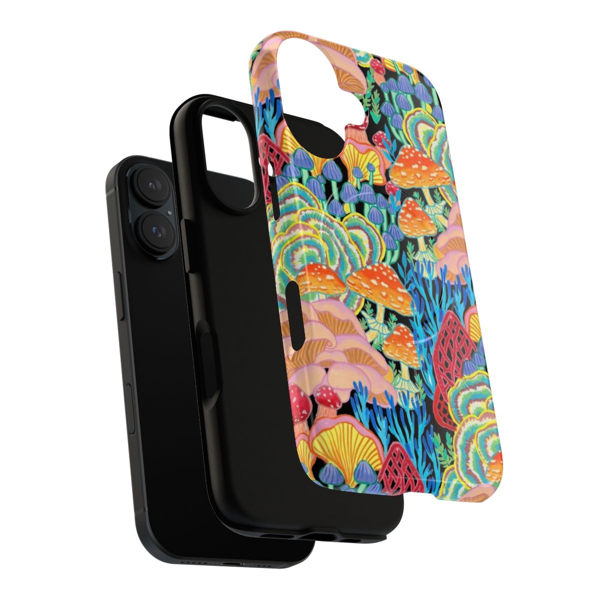 Artistic watercolor-style image of a mushroom and nature pattern on a phone case - Layers