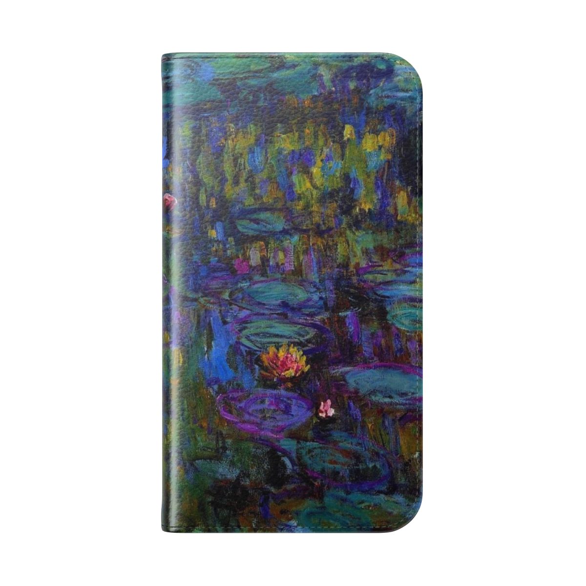 Monet-style water lilies painting on a flip phone case - Folded Back