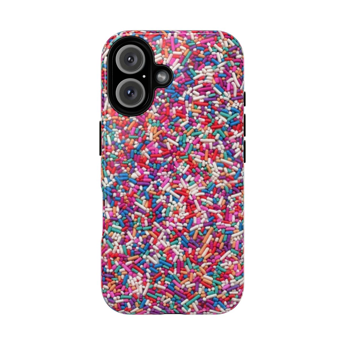 Magenta phone case with rainbow sprinkle design