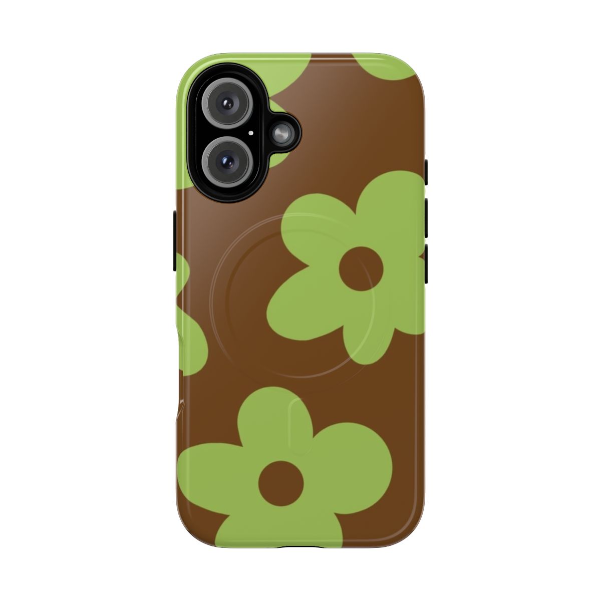 A brown and green phone case with a floral design, inspired by Tyler the Creator's Golf le Fleur brand.