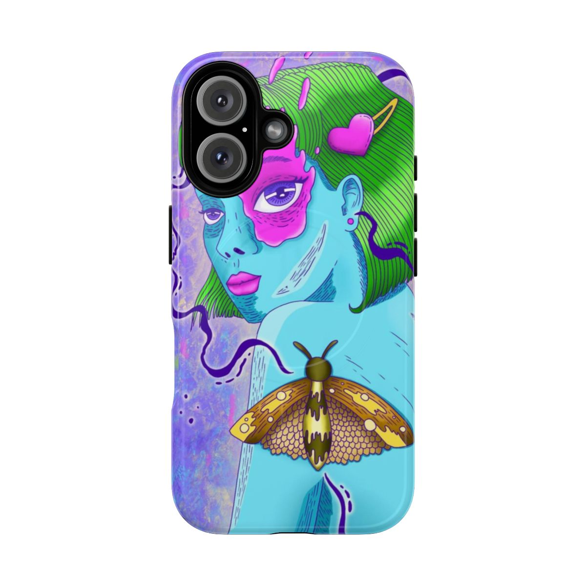 Trippy magnetic phone case featuring butterfly and girl designs