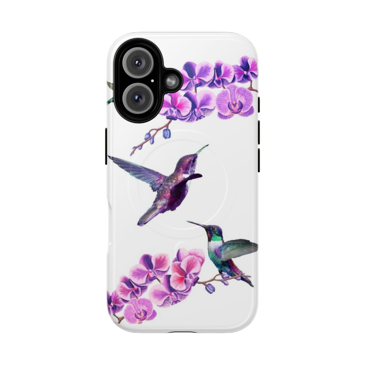 Magnetic tough phone case featuring a beautiful hummingbird and orchid design