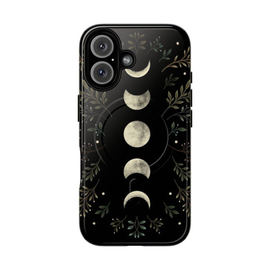 Olive green phone case with moon, midnight garden, and starry night design