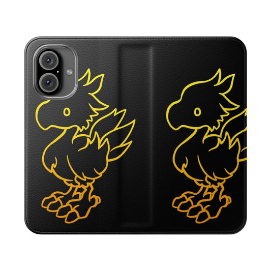 Minimalist phone case featuring a stylized yellow chocobo design, inspired by the popular Final Fantasy video game series.