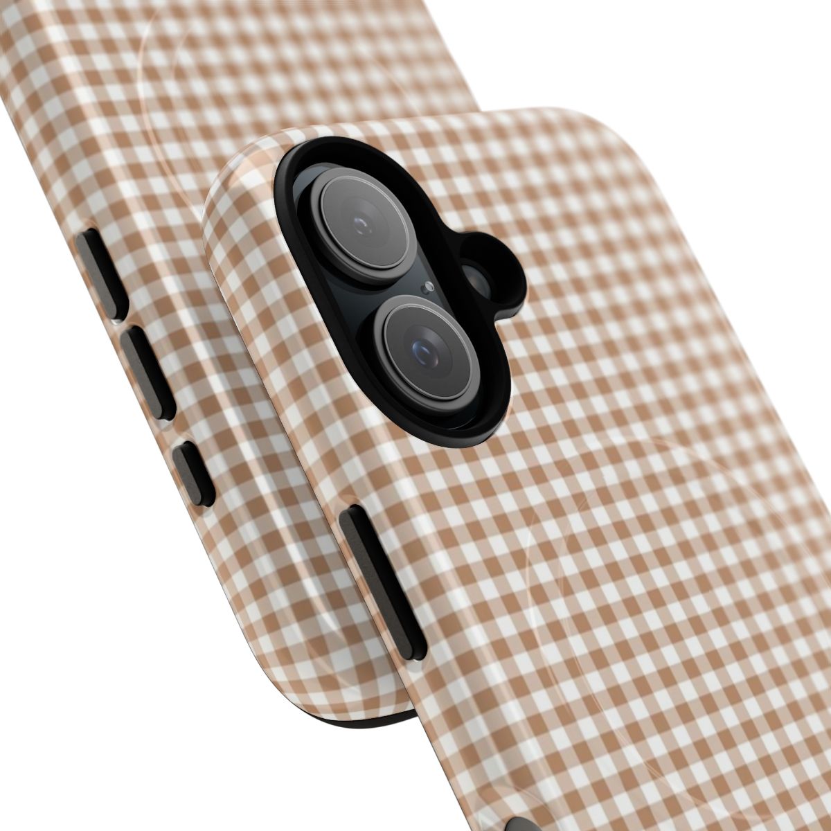 Light Brown Gingham Check Plaid Magnetic Tough Phone Case - Detail