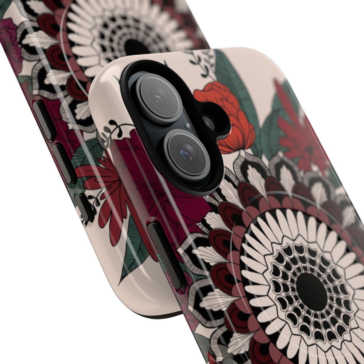 Floral mandala pattern phone case with leaves and nature-inspired colors - Detail