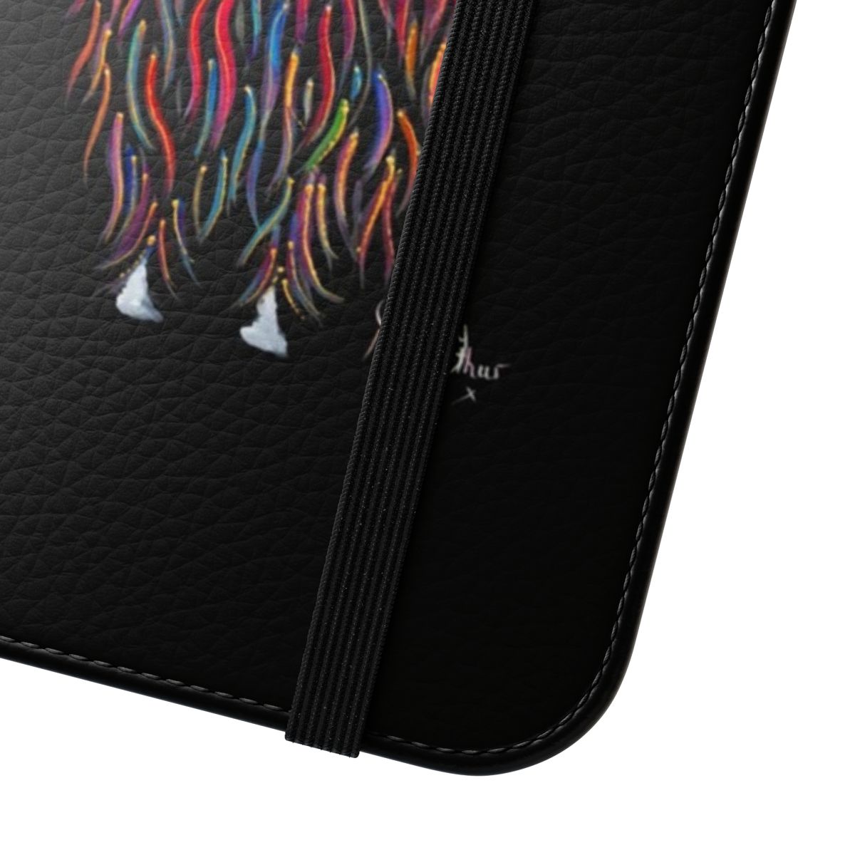 Vibrant painted image of a fluffy, ginger-colored Scottish highland cow on a phone case - Close Up