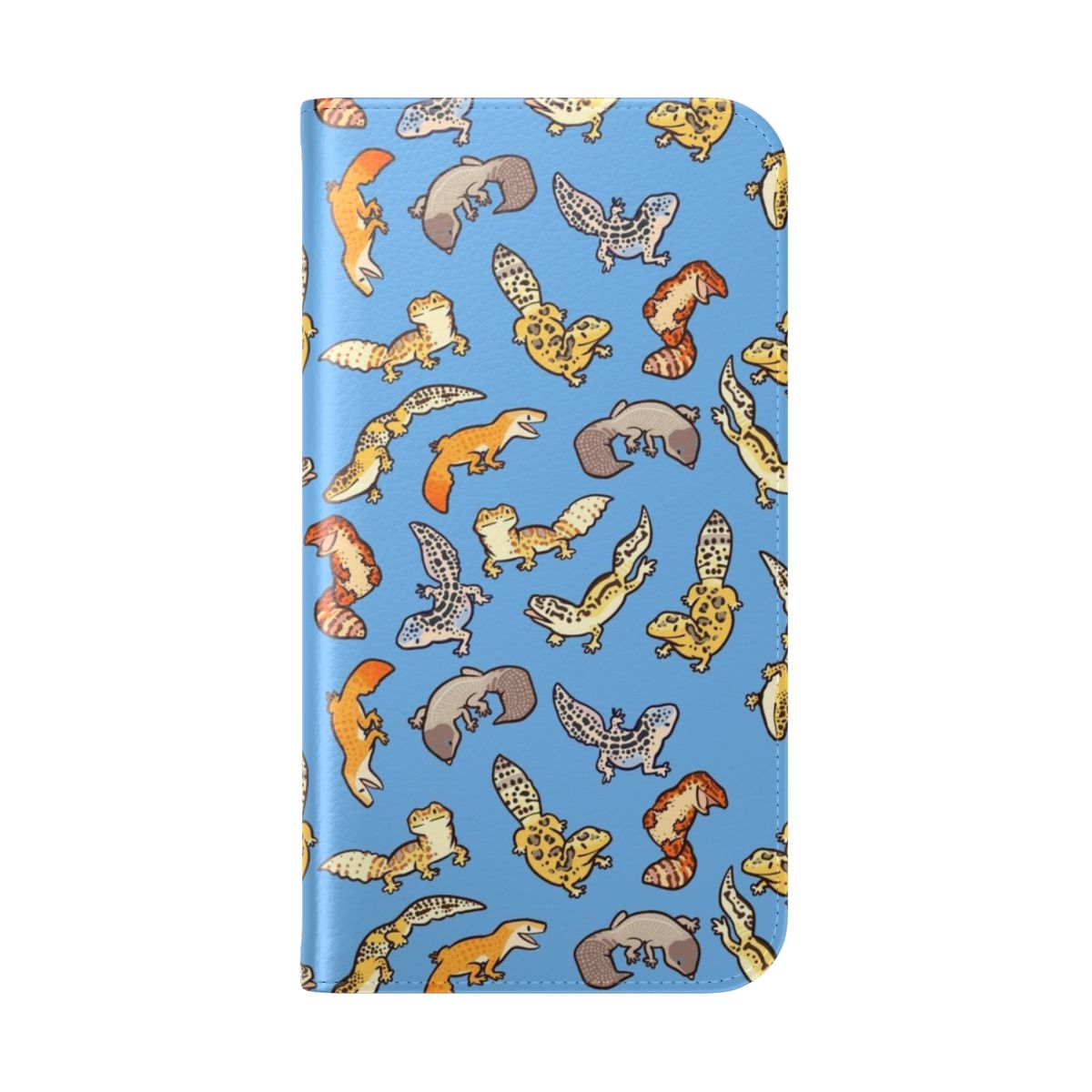 Image of a blue gecko pattern printed on a protective phone case - Folded Back