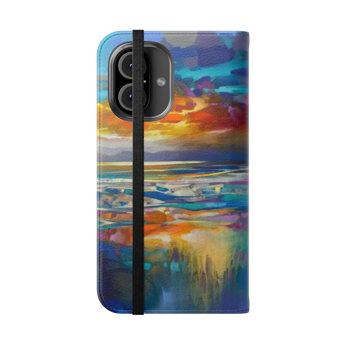 Liquid cyan abstract art inspired flip phone case - Folded Front