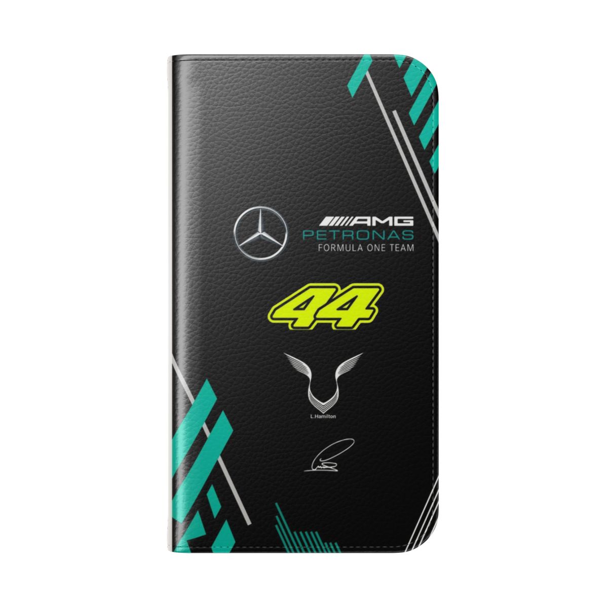 High-Performance Mercedes AMG Inspired Flip Cover Phone Case with Lewis Hamilton's LH44 Logo - Folded Back