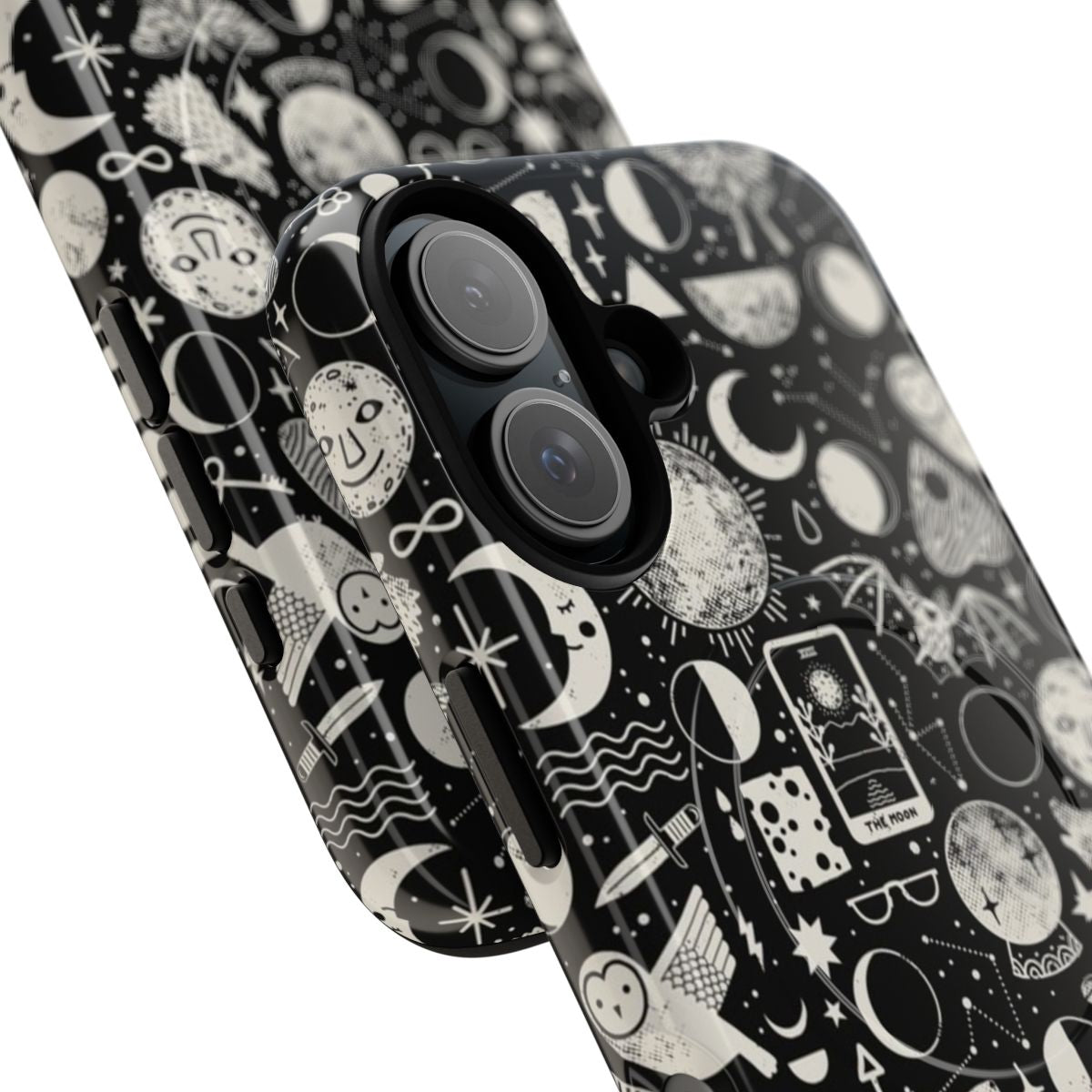 Lunar pattern phone case with eclipse, celestial, and mystic design elements. - Detail