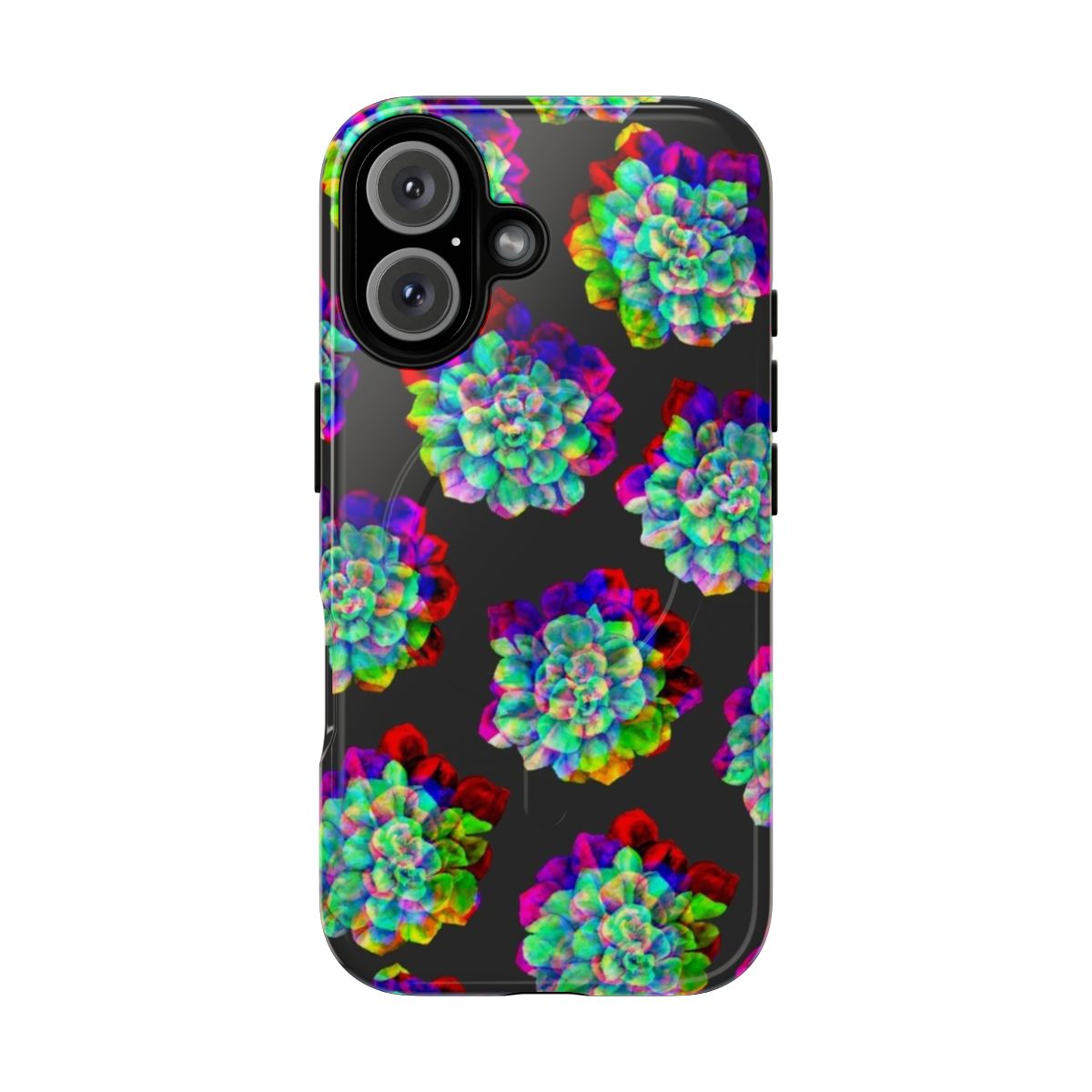 Vibrant glitched succulents design on a magnetic tough phone case