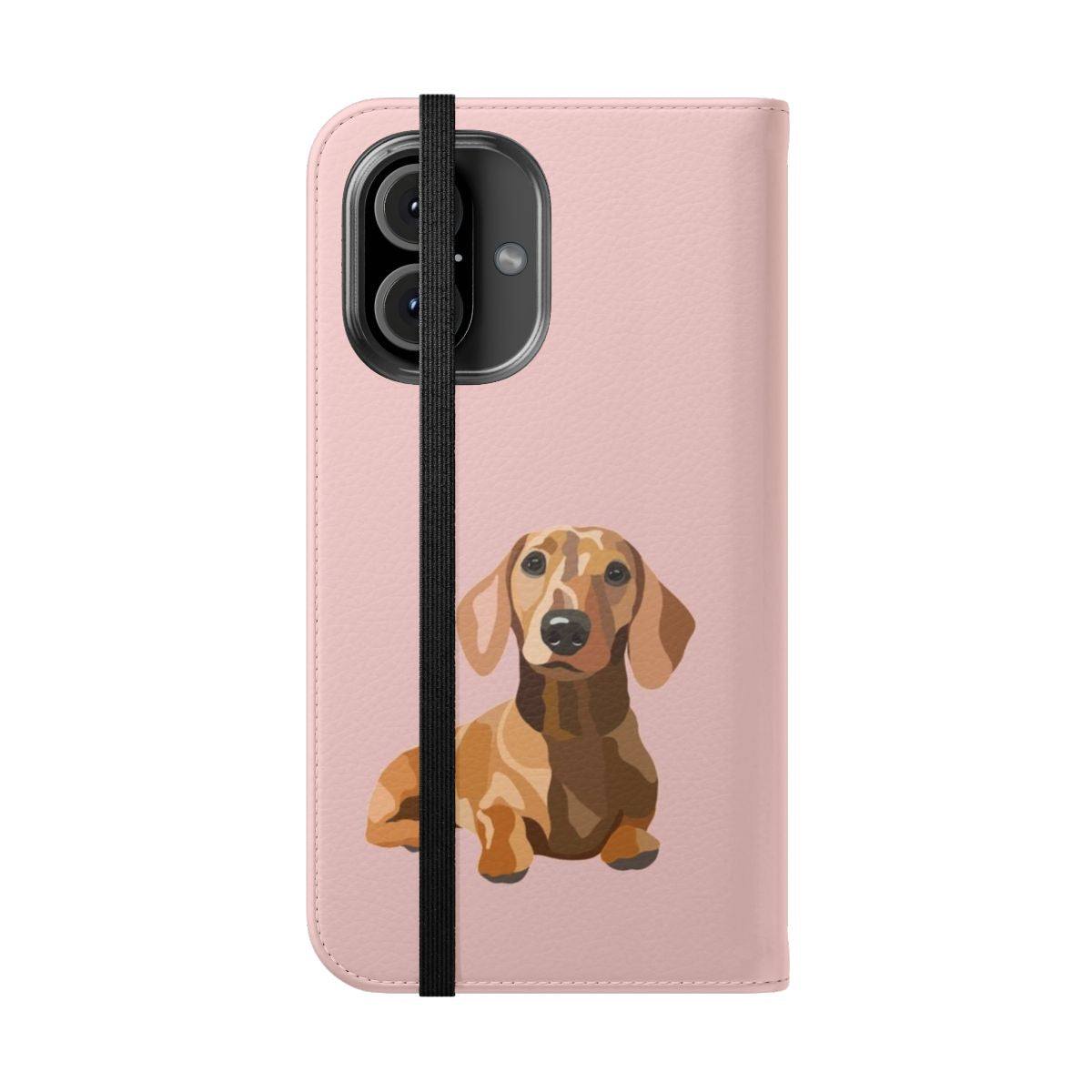 Illustration of a cute miniature dachshund dog on a phone case - Folded Front