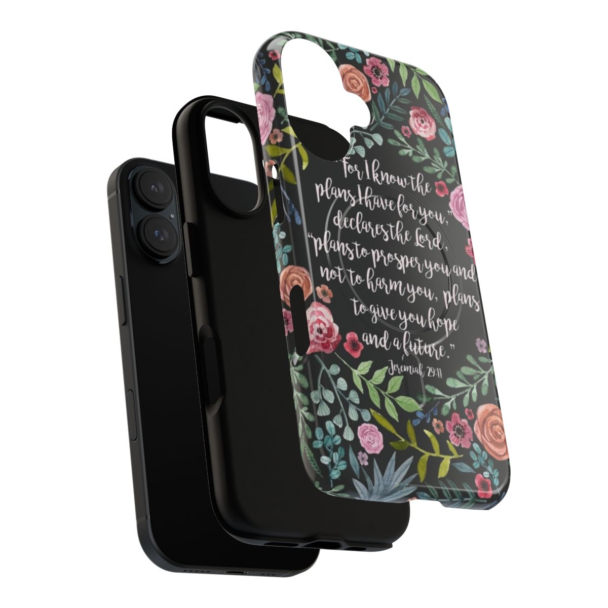 Inspirational Christian phone case with floral design and Bible verse - Layers