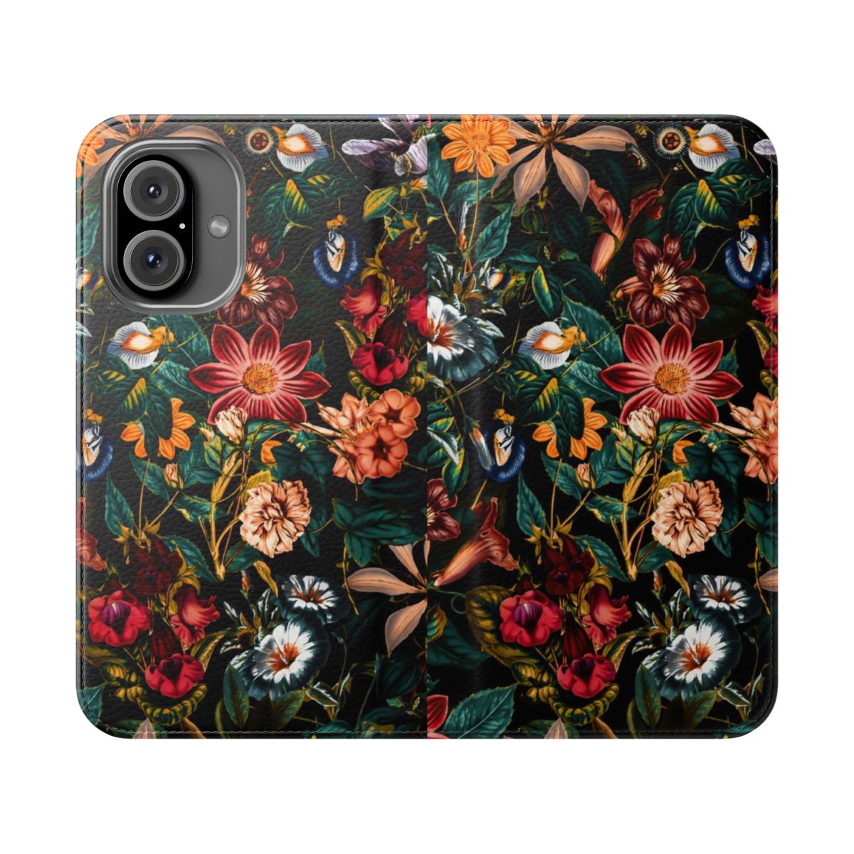 Vibrant floral and botanical pattern phone case with a night garden design