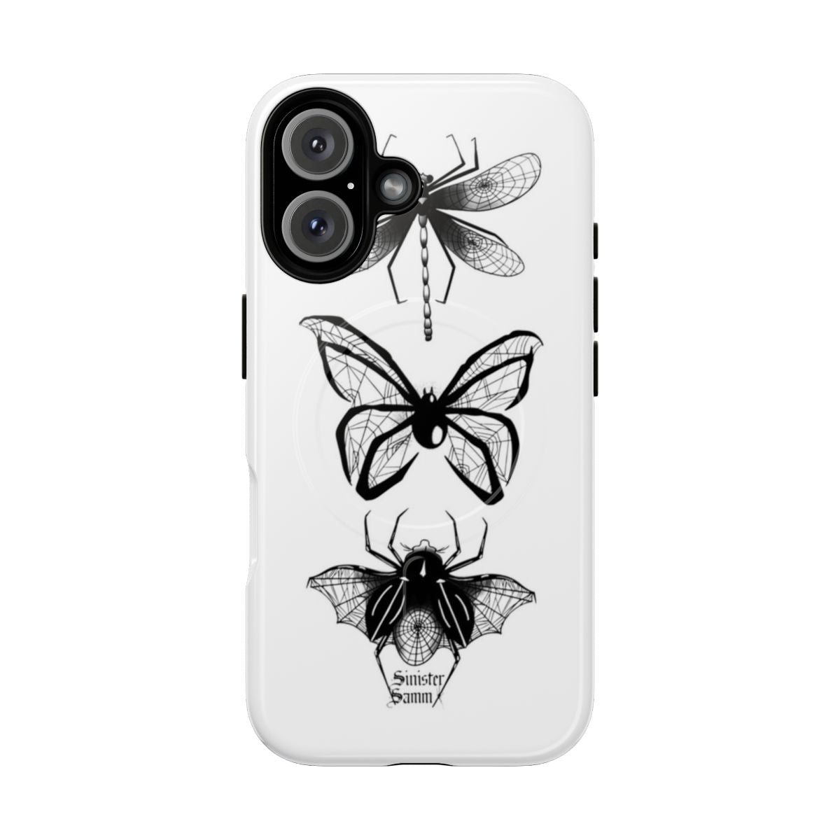 Winged web pattern dark gothic phone case with magnetic closure