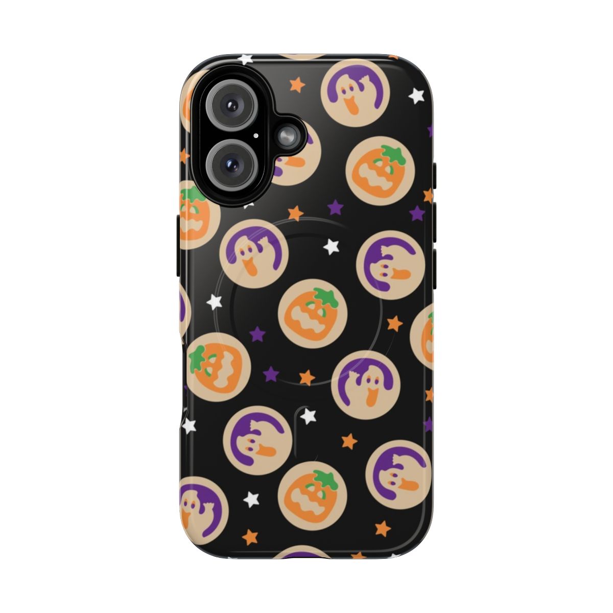 Retro Halloween-themed magnetic phone case with pumpkin and ghost sugar cookies