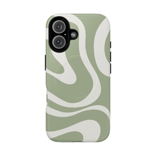 Sage green abstract pattern magnetic tough phone case