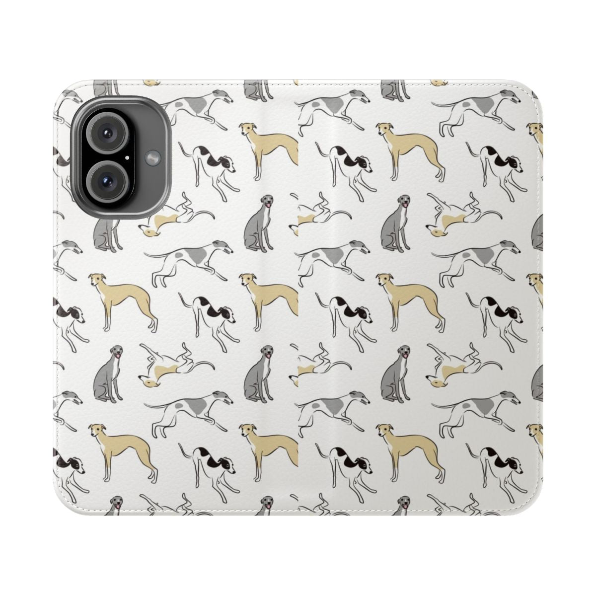 Flip cover phone case featuring a whippet or italian greyhound dog breed design