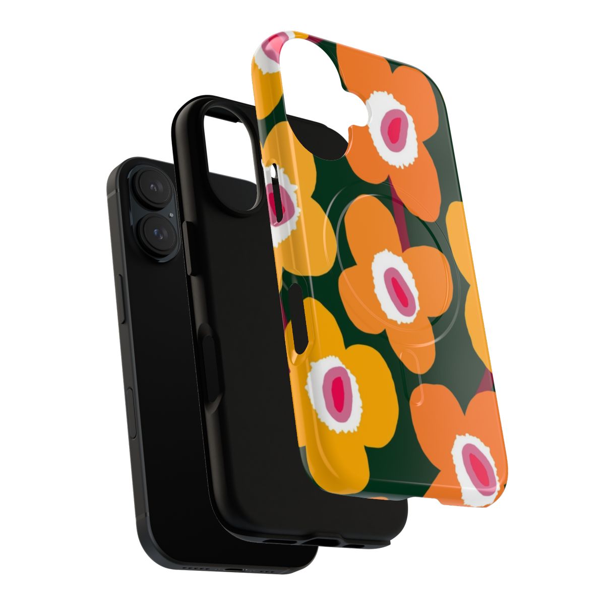 Vibrant Scandinavian-inspired floral pattern phone case in orange and green tones - Layers