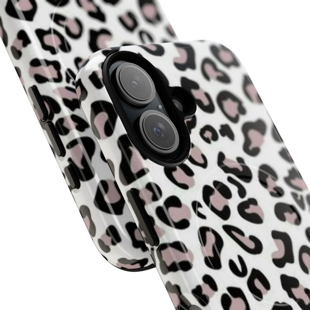 A light brown cheetah print phone case with a sleek, minimalist design. - Detail