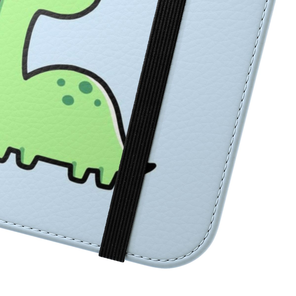 Brontosaurus-themed flip phone case featuring a cute, cartoon dinosaur design - Close Up