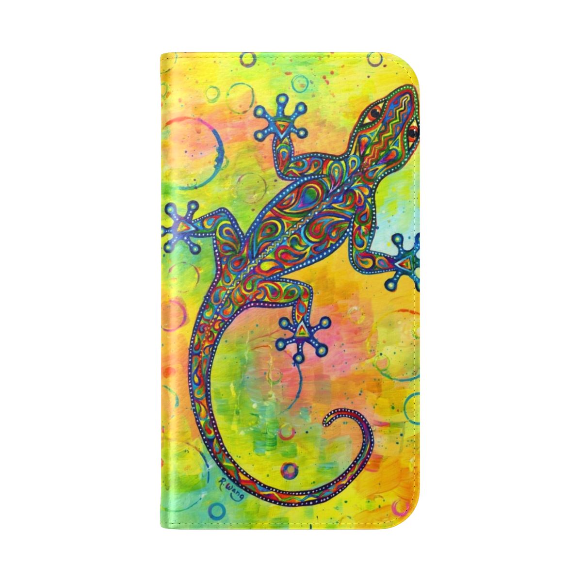 Vibrant psychedelic paisley pattern phone case cover with a colorful gecko design - Folded Back