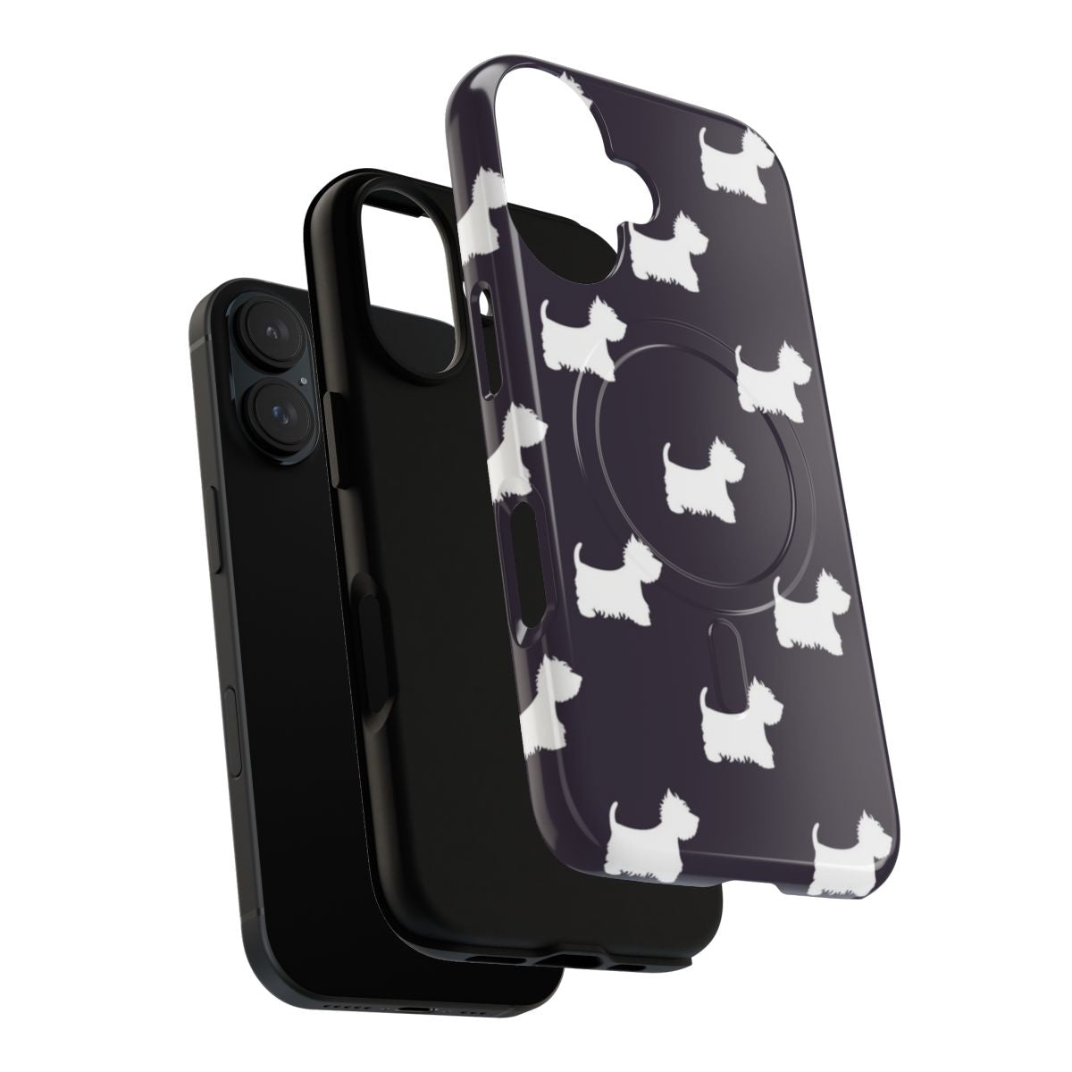 Stylish magnetic phone case featuring a cute and playful Westie (West Highland Terrier) pattern - Layers