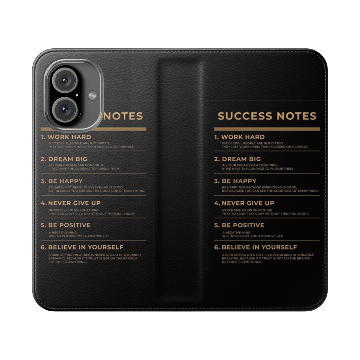 Motivational phone case with inspirational success notes design