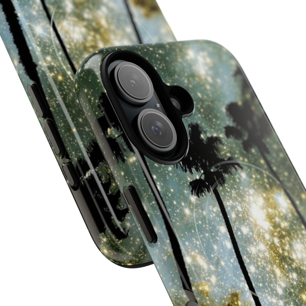 Dreamy galaxy and space-themed phone case with stars, nature, and polka dots - Detail