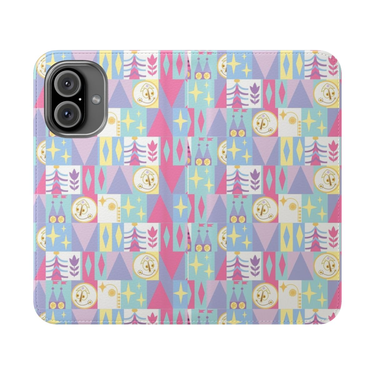 Retro Disney-Inspired Flip Cover Phone Case featuring the "It's a Small World" design