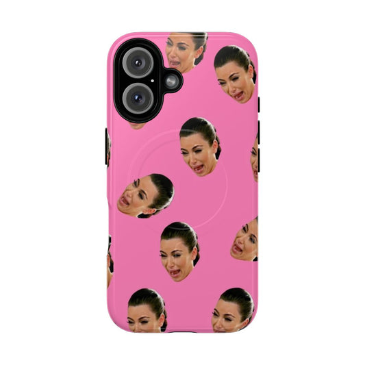 Magnetic phone case with collage design featuring crying expression of famous reality TV star Kim Kardashian