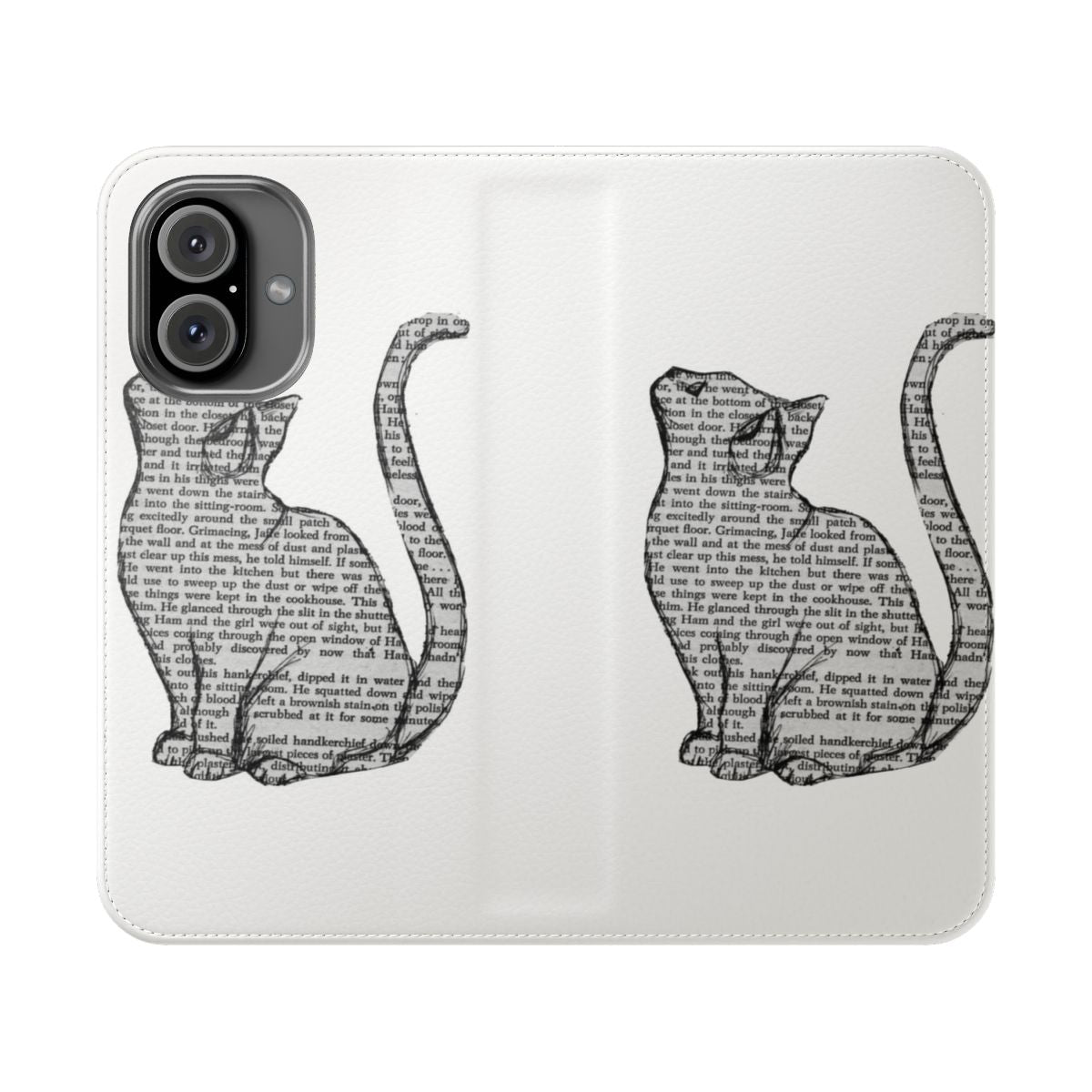 Flip phone case design featuring cats and books for book and cat enthusiasts