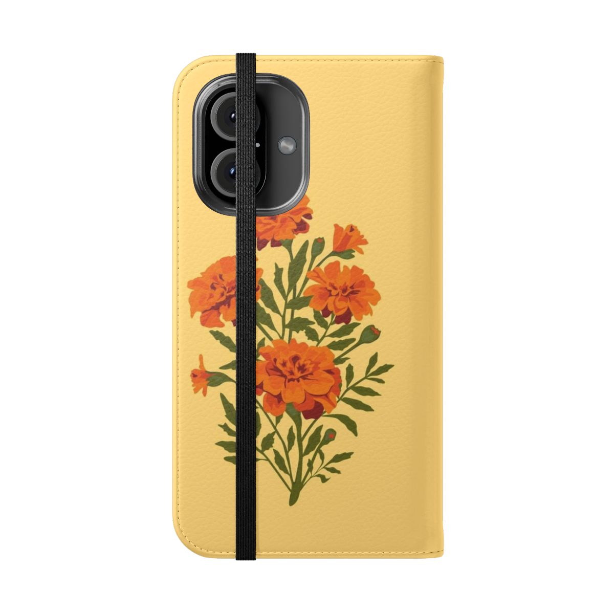 Colorful marigold flowers in a botanical, nature-inspired phone case design - Folded Front