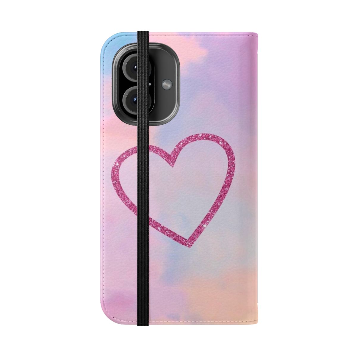 Pink glitter and heart-themed phone case inspired by Taylor Swift's Lover album - Folded Front