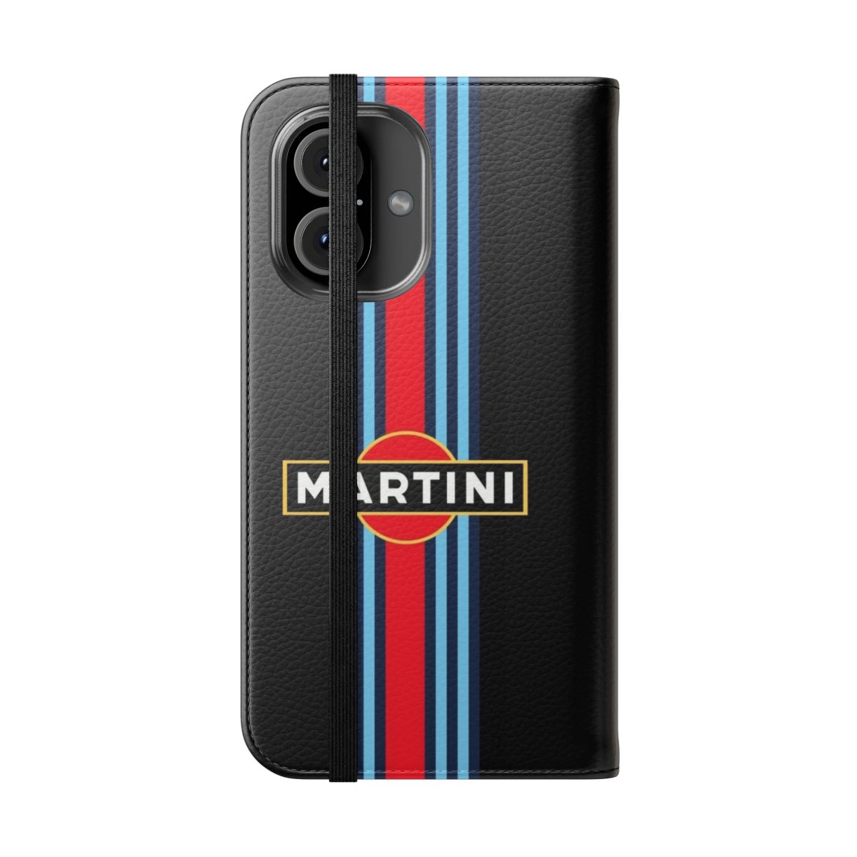 Vintage-inspired Martini racing stripe phone case with classic motorsport design - Folded Front