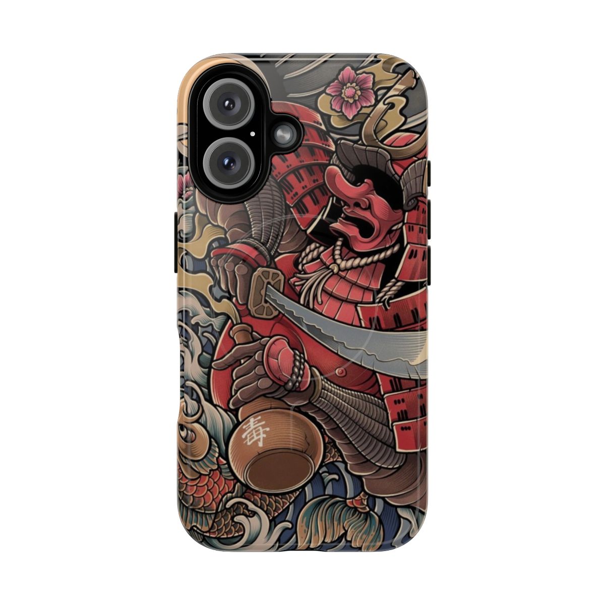 Magnetic tough case with a Japanese-inspired samurai and oni design