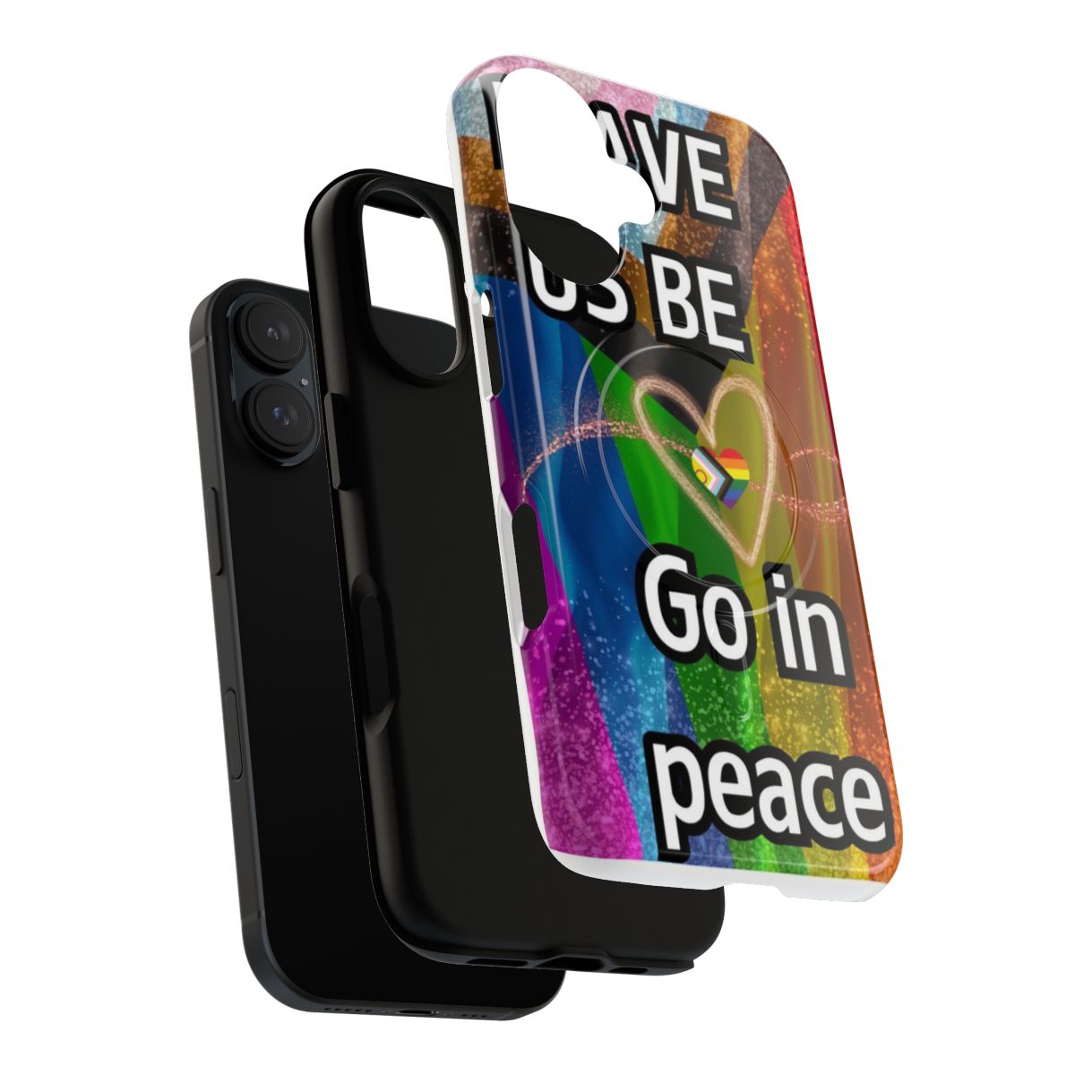 Inclusive LGBTQIA+ magnetic phone case with a colorful rainbow heart design - Layers