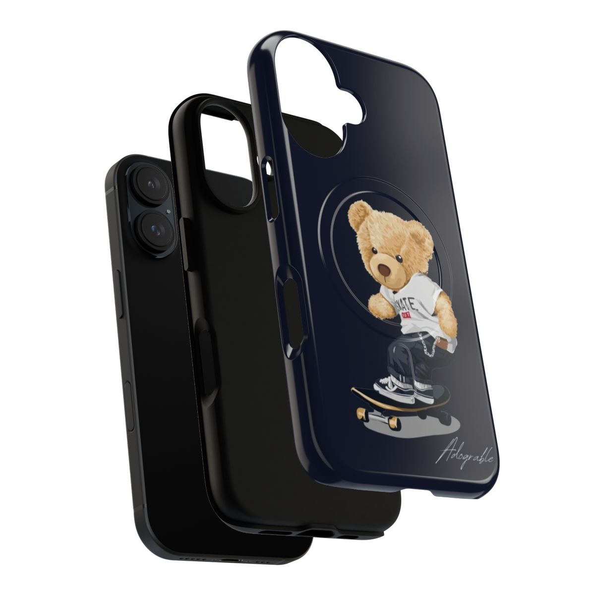 Cute skateboarding bear design on a durable magnetic phone case. - Layers