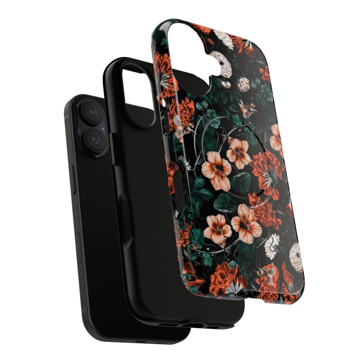 Night forest themed magnetic tough phone case with butterfly and leaf patterns - Layers