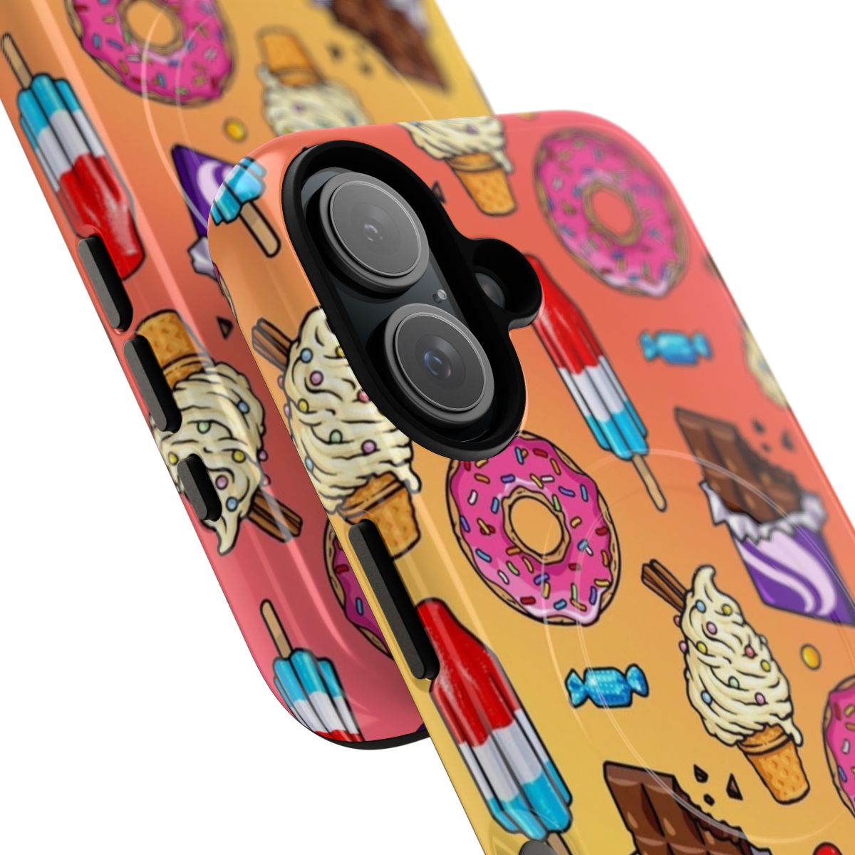 Vibrant sweet tooth pattern phone case with magnetic closure and tough protection - Detail